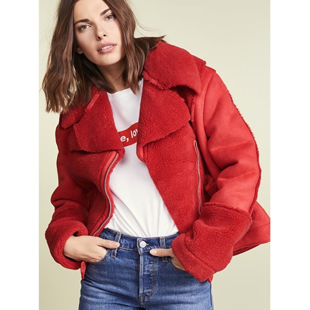 Minkpink Red Sherpa Coat